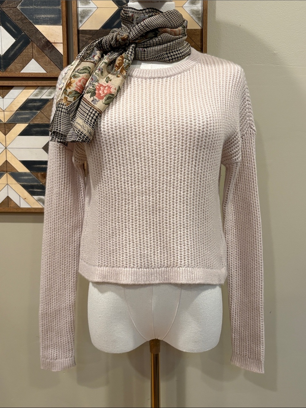 NakedCashmere Cropped Open Knit Recycled Cashmere Sweater in Bone size XS